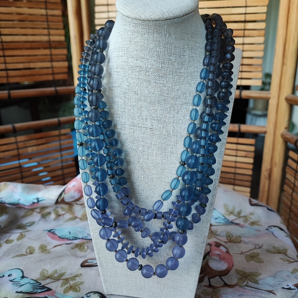 Multi Strand Matte Foggy Dusty Blue Lavender Coldwater Creek Lucite Necklace